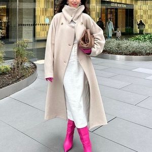 Zara oversized wool coat cream tan